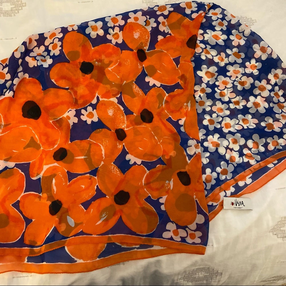Vera Neumann for Target Blue Orange Floral Scarf